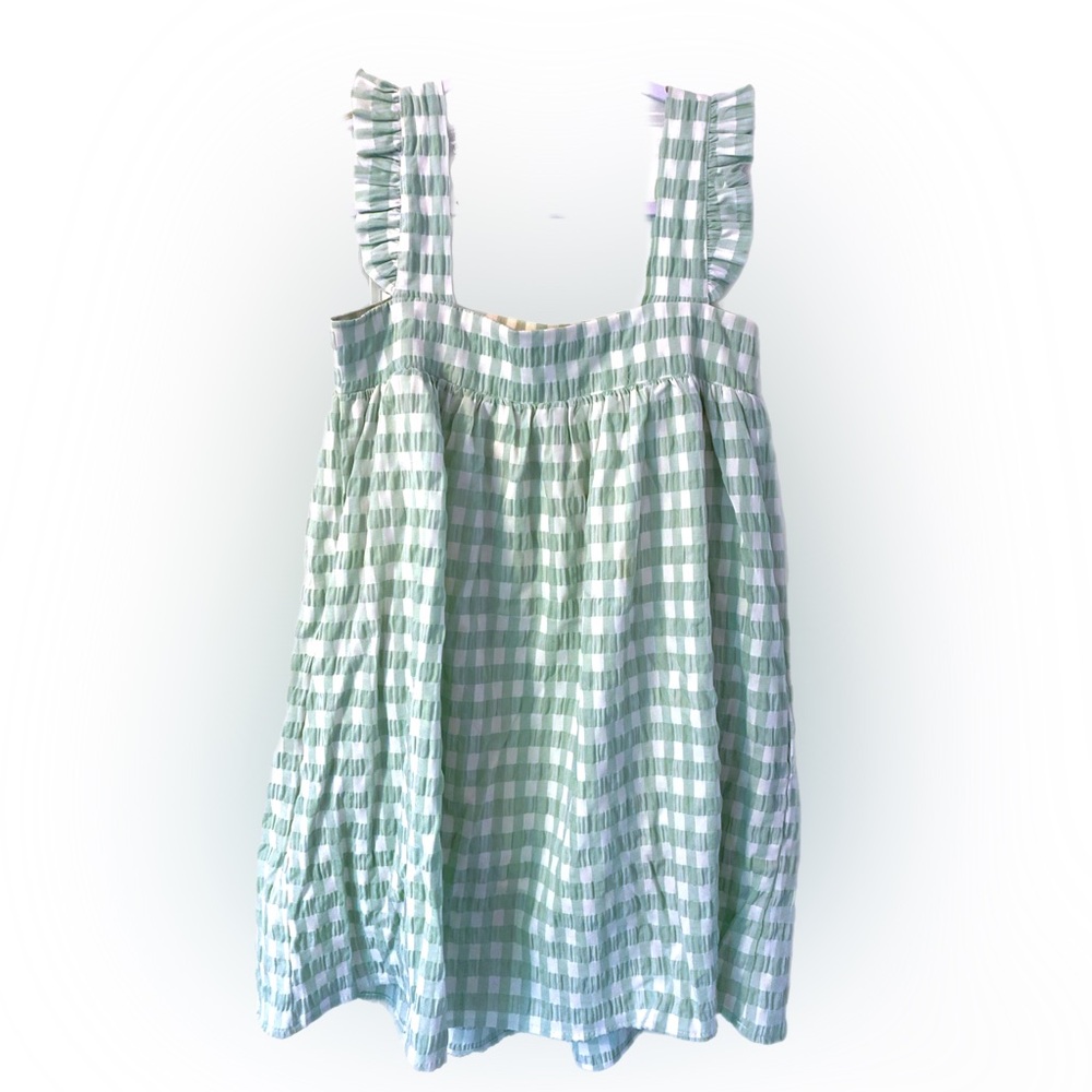 Storia White & Mint Gingham Checkered Mini Summer Dress Women’s Small